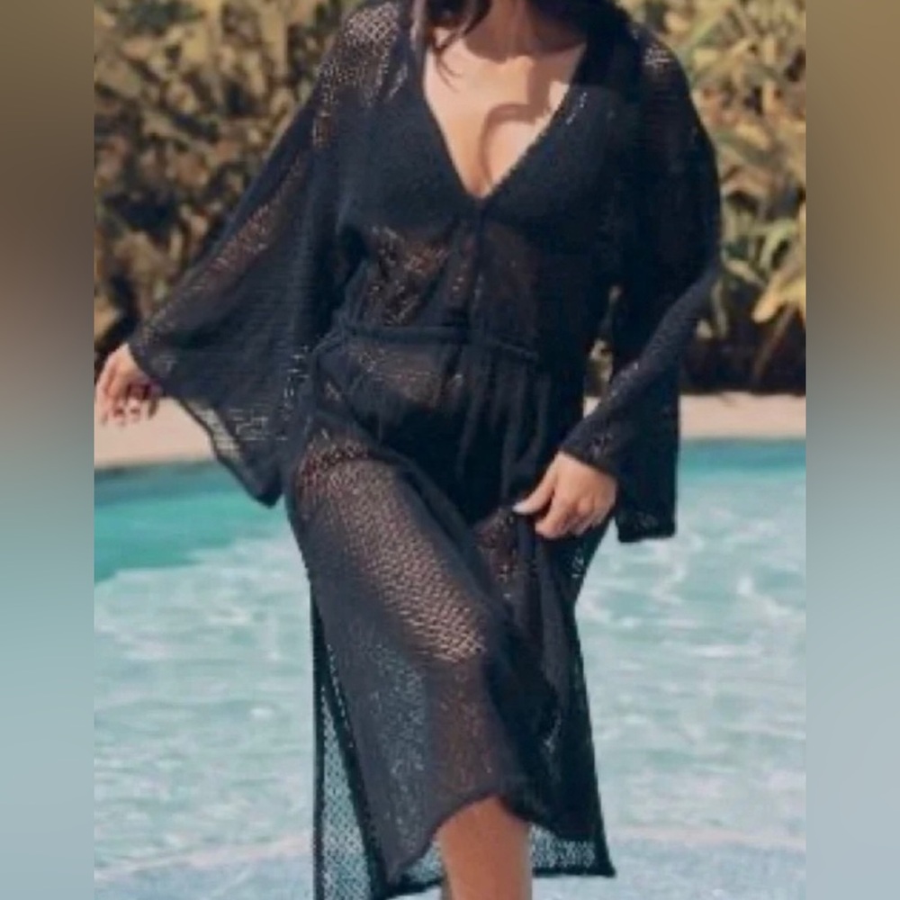 Anthropologie The Brea Swimsuit Cover Up Dress Black Knit size XL